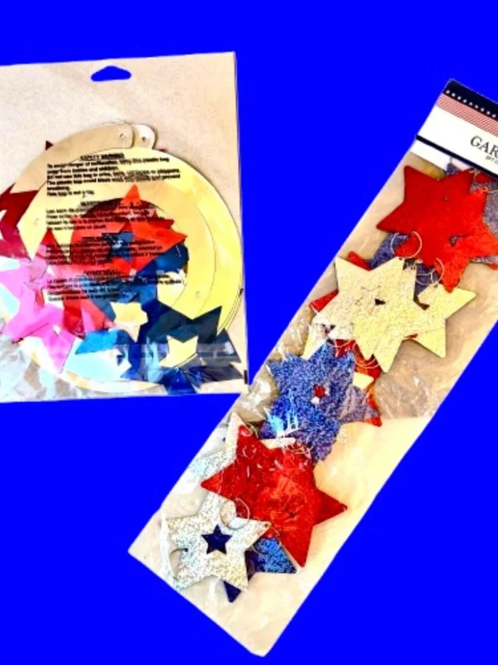 4th of July Hanging GARLAND + DIZZY DANGLERS Red Blue Silver STARS New